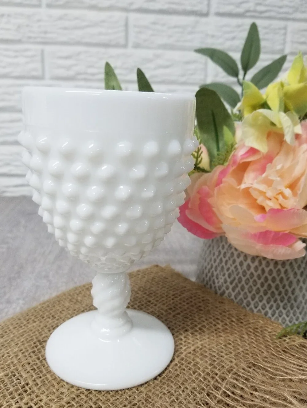 Vintage Milkglass Hobnail Goblet